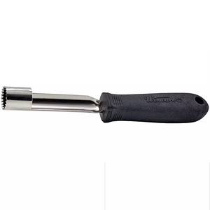 Winco apple corer with soft grip handle, round serrated stainless steel coring tube and black handle
