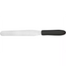 Winco straight stainless steel bakery spatula with rounded tip and black handle, medium blade size, side view