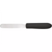 Winco straight stainless steel bakery spatula with rounded tip and black handle, shortest blade size, side view