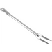 Winco stainless steel basting fork with two curved tines and hanging hole handle, shorter size option