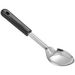 Winco solid stainless steel basting spoon with black polypropylene handle, shortest size option, close view
