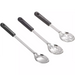 Winco basting spoons with black polypropylene handles in solid, perforated and slotted stainless steel styles