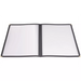 Winco black panel menu cover, open two-panel double view with clear vinyl pages and black trim