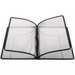 Winco black panel menu cover, multi-page book style with clear inserts shown fanned open