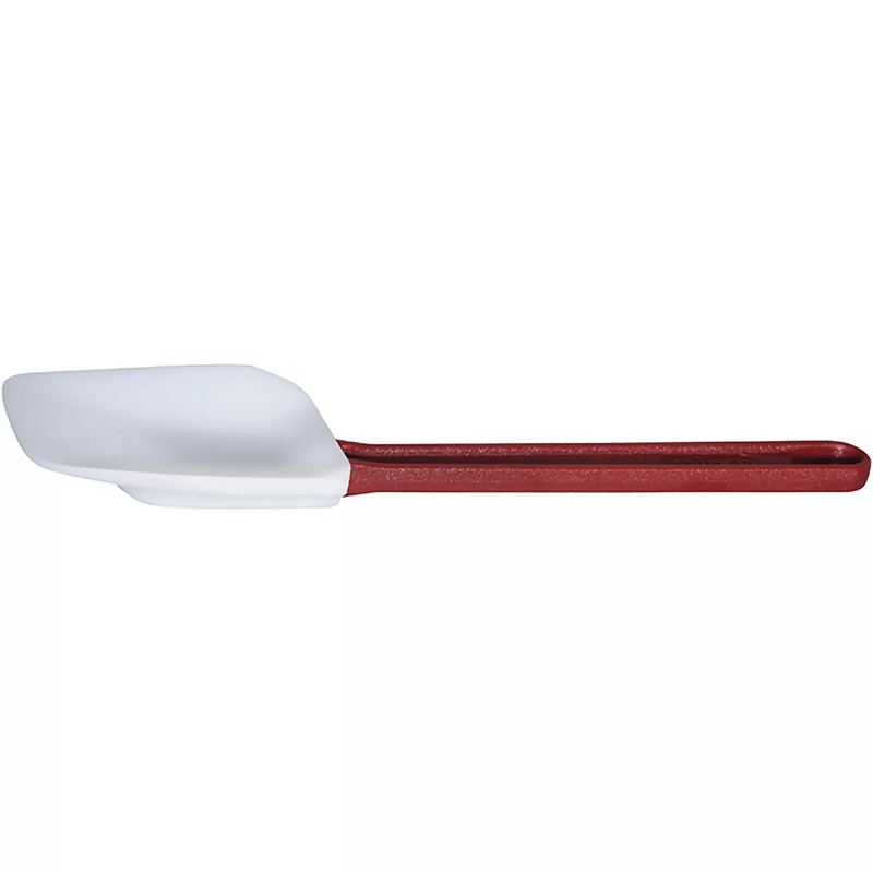 Winco bowl shape heat resistant silicone spatula scraper with wide white blade and red handle, largest size