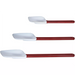 Winco bowl shape heat resistant silicone spatula scrapers in three sizes with white blades and red handles