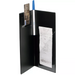 Winco check holder, black vinyl guest check presenter shown open with a receipt, card slot and pen loop
