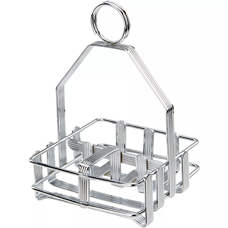 Winco chrome plated cruet rack for salt and pepper shakers and sugar packets, empty wire rack with ring