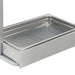 Winco chrome-plated pan grate rack shown in use inside a stainless steel steam table pan