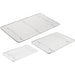 Winco chrome-plated pan grate rack for steam table pans, three sizes shown together from above