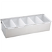 Winco condiment holder with stainless steel base and five white plastic insert compartments, medium size