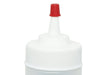 Winco cover cap for squeeze bottles, red cap fitted over the pointed tip of a white squeeze bottle