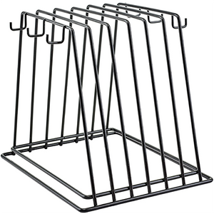 Winco cutting board rack with 6 slots, black coated steel wire rack for drying and storing boards