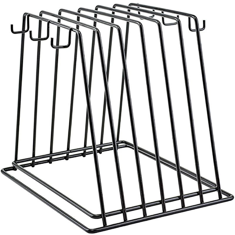 Winco cutting board rack with 6 slots, black coated steel wire rack for drying and storing boards