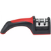 Winco dual stage knife sharpener with black and red non-slip handle and two sharpening slots