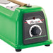 Winco EBS-400M Spectrum impulse bag sealer, close-up of the timer dial and Spectrum logo on the green housing