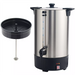 Winco ECU-100A 16L electric percolator and hot water dispenser, stainless steel urn shown with percolator basket
