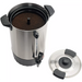 Winco ECU-50A 8L electric percolator, open urn with coffee grounds in the basket and stainless lid set aside