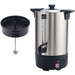 Winco ECU-50A 8L electric percolator and hot water dispenser, stainless steel urn shown with filter basket and stem