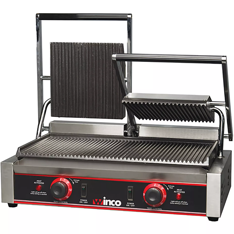 Winco EPG-2 Double 19" x 9" Press Panini Grill - Ribbed Grill Surface-Phoenix Food Equipment