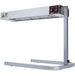 Winco ESH-1 electric strip heater with stand, stainless steel heat lamp on a free-standing U-base, angled left