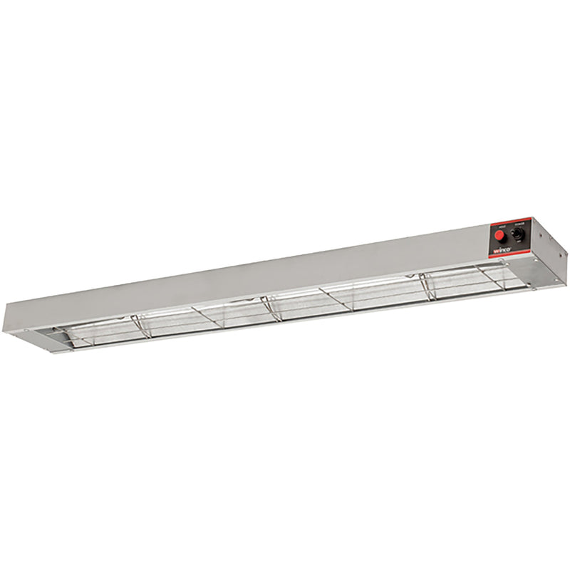 Winco ESH-48 electric 48-inch strip heater, long stainless steel food warmer with heating element, angled view