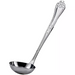 Winco Elegant stainless steel ladle with ornate embossed handle and polished round bowl, smaller size