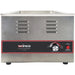 Winco FW-L600 4/3 electric food warmer, front view of the vented stainless panel and temperature knob
