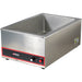 Winco FW-S500 electric food warmer, 1200W stainless steel countertop well with front dial control, angled view