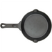 Winco FireIron cast iron skillet in a medium size, top view showing black seasoned surface and hanging hole
