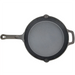 Winco FireIron cast iron skillet, largest size with helper handle and twin pour spouts, top view