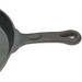 Winco FireIron cast iron skillet, close-up of the black cast iron handle with hanging hole and textured finish