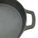 Winco FireIron cast iron skillet, close-up of the black helper handle and pre-seasoned cooking surface