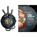 Winco FireIron cast iron skillets nested in a stack beside the pre-seasoned 8 inch skillet retail packaging