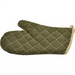 Winco flame retardant oven mitt, olive green quilted mitt with tan trim, side view of a shorter size option