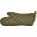Winco flame retardant oven mitt, long olive green quilted mitt with tan cuff trim, longer size option shown
