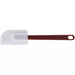 Winco flat blade heat resistant silicone spatula scraper, large white blade on a red handle with hanging hole