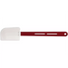 Winco flat blade heat resistant silicone spatula scraper with white blade and slotted red handle, medium size