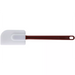 Winco flat blade heat resistant silicone spatula scraper, medium white blade on a red handle with hanging hole