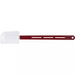 Winco flat blade heat resistant silicone spatula scraper with white blade and long slotted red handle, largest size