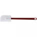 Winco flat blade heat resistant silicone spatula scraper, small white blade on a long red handle with hanging hole