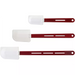 Winco flat blade heat resistant silicone spatula scrapers in three sizes with white blades and red handles