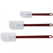 Winco flat blade heat resistant silicone spatula scrapers in three sizes, white blades on red hanging-hole handles