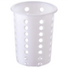 Winco flatware cylinder in white perforated plastic style with drainage holes and a rolled rim, front view