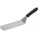Winco flexible stainless steel turner with offset solid blade and black handle, angled view of the full turner