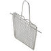 Winco french fry basket divider, stainless steel mesh panel with hook rails, angled side view