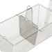 Winco french fry basket divider shown installed upright inside a wire mesh fryer basket, splitting it in two