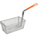Winco French fry basket with orange coated handle, rectangular chrome plated wire mesh basket, size option