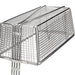 Winco French fry basket, underside view of a chrome plated wire mesh basket showing the reinforced frame