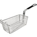 Winco French fry basket with black coated handle, rectangular chrome plated wire mesh basket with front hook